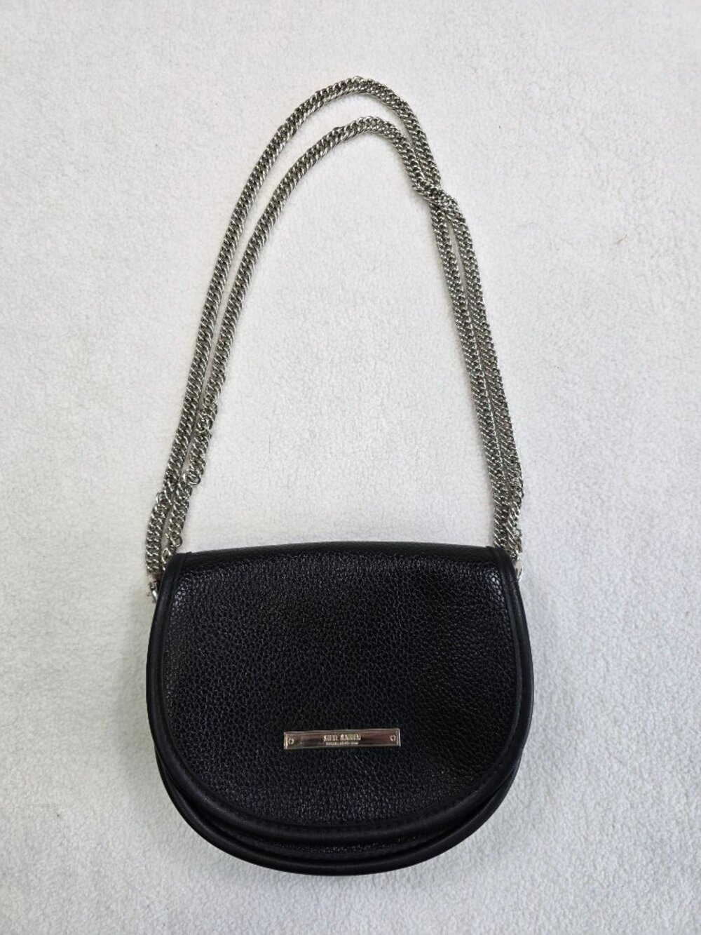 Steve Madden Black Pebbled Crossbody Chain Strap Bag Belt Loops